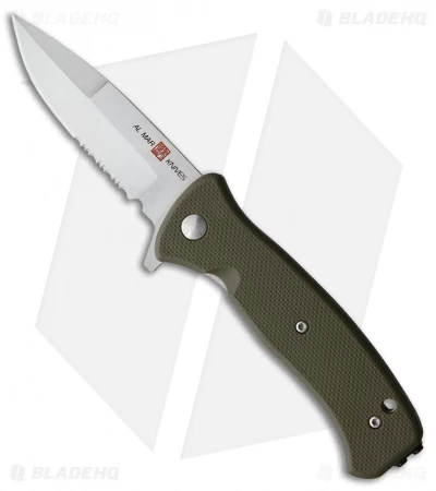 Al Mar Mini SERE 2020 Spring Assisted Knife OD Green GFN (3" Satin Serr) 3 Al Mar Mini SERE 2020 Spring Assisted Knife OD Green GFN (3" Satin Serr)