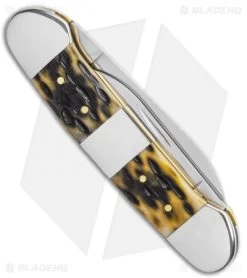 Case Knives Canoe Pocket Knife 3.6" Olive Jigged Bone Standard Jig (62131 SS) -Knife Shop Case Cutlery Canoe Olive Bone 21514 BHQ 115046 LS Side