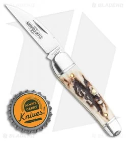 GEC Tidioute Cutlery Little Rattler Traditional Knife Sambar Stag (2" Satin) -Knife Shop GEC Tidioute Cutlery Little Rattler Traditional Pocket Knife Sambar Stag BHQ 119369 LS Bottlecap jr