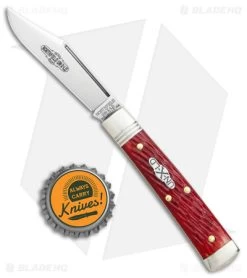 GEC Northfield UN-X-LD Clip Point Pocket Knife Red Jigged Bone (2.6" Satin) -Knife Shop Northfield UN X LD 1095 Carbon Steel Garnet Jigged Bone Red Satin BHQ 139482 jr bottlecap