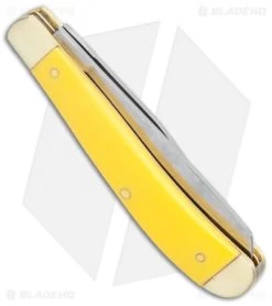 Old Timer Gunstock Trapper Knife 3.875" Yellow 94OTY -Knife Shop Schrade Old Timer Gunstock Trapper Yellow BHQ 22187 jr side