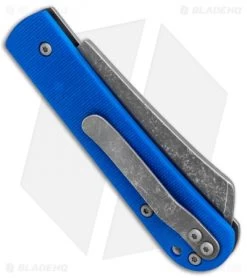 Serge Panchenko Custom Slip-Joint Cleaver Titanium/Blue G-10 (2.6" Stonewash) -Knife Shop Serge Panchenko Custom SJ Cleaver Blue G 10 Ti SW BHQ 85882 jr side