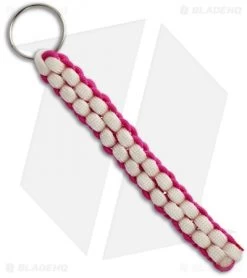 Hot Pink & White 550 Paracord Lanyard Keychain Boondoggle W/ Split Ring
