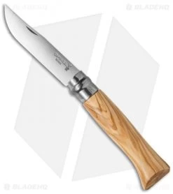 Opinel Knives No. 8 Stainless Steel Knife Olive Wood W/Sheath (3.25" Satin)