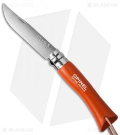 Opinel No 7 Trekking Stainless Steel Knife Tangerine + Leather (3.25" Satin)